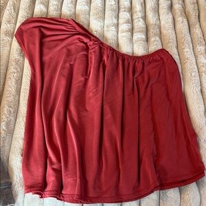 1.STATE Asymmetrical Brick Red flowy Shirt